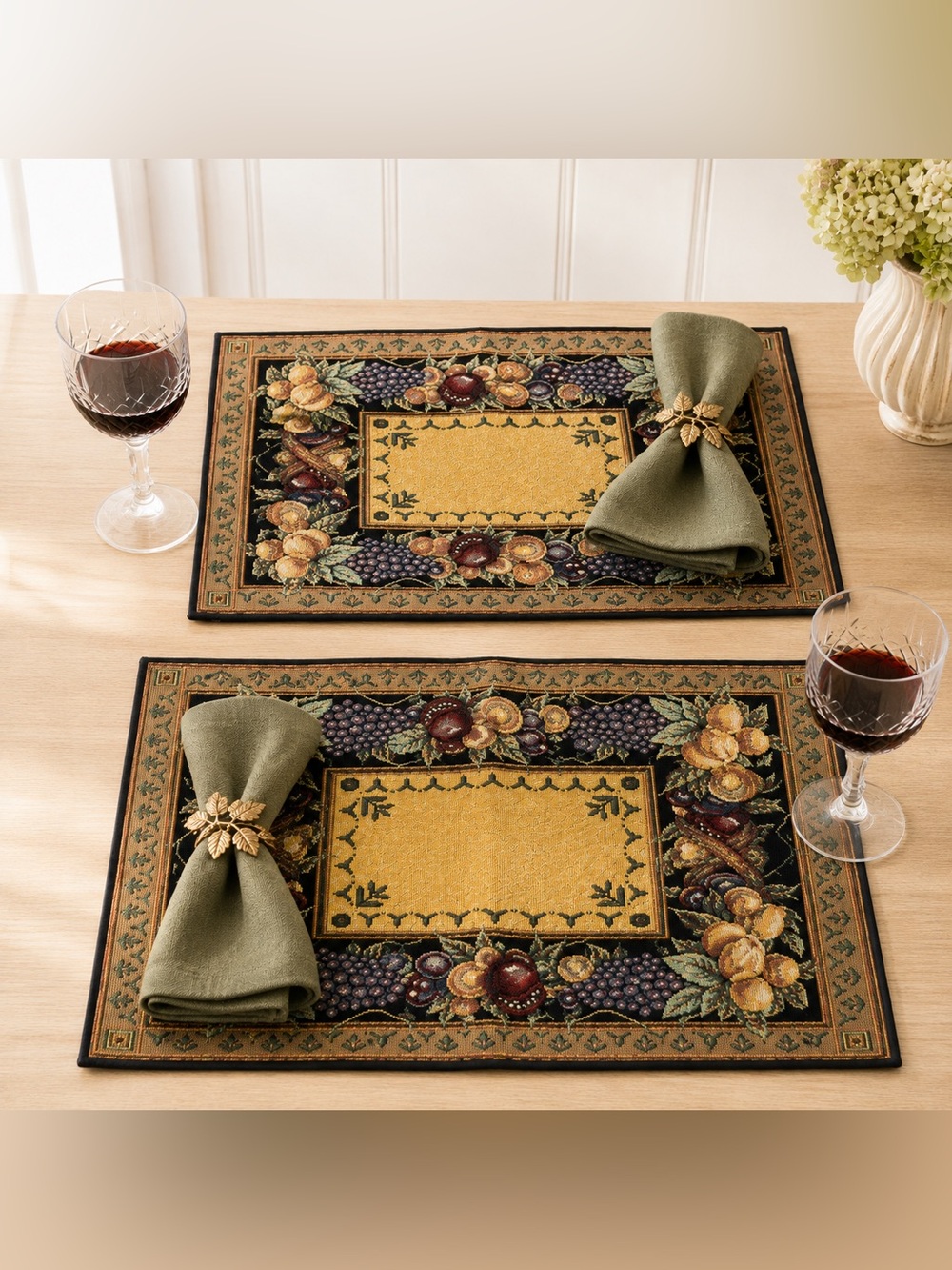 Two Tapestry Placemats Vintage Old World Italy Fruit Tuscan Decor